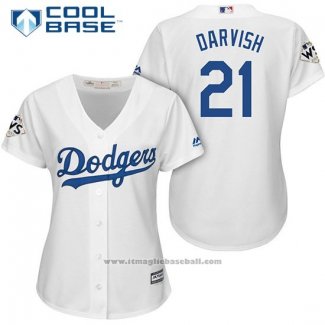 Maglia Baseball Donna Los Angeles Dodgers 2017 World Series Yu Darvish Bianco Cool Base