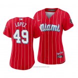 Maglia Baseball Donna Miami Marlins Pablo Lopez 2021 City Connect Sugar Kings Rosso