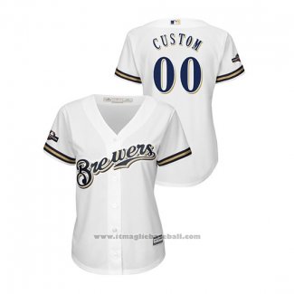 Maglia Baseball Donna Milwaukee Brewers Personalizzate 2019 Postseason Cool Base Bianco