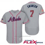 Maglia Baseball Uomo Atlanta Braves 2017 Stelle e Strisce 3 Dansby Swanson Grigio Flex Base