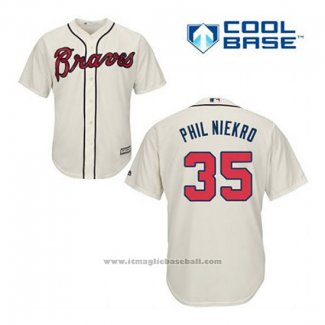 Maglia Baseball Uomo Atlanta Braves 35 Phil Niekro Crema Alternato Cool Base