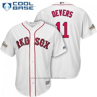 Maglia Baseball Uomo Boston Red Sox 2017 Postseason 11 Rafael Devers Bianco Cool Base