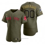 Maglia Baseball Uomo Boston Red Sox Personalizzate Camouflage Digitale Verde 2021 Salute To Service