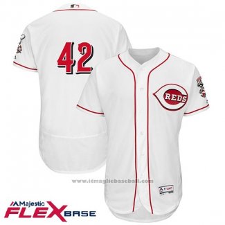 Maglia Baseball Uomo Cincinnati Reds 42 Jackie Robinson Bianco Flex Base