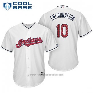 Maglia Baseball Uomo Cleveland Indians 2017 Stelle e Strisce 10 Edwin Encarnacion Bianco Cool Base