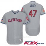 Maglia Baseball Uomo Cleveland Indians 2017 Stelle e Strisce Trevor Bauer Grigio Flex Base