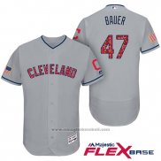 Maglia Baseball Uomo Cleveland Indians 2017 Stelle e Strisce Trevor Bauer Grigio Flex Base