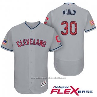 Maglia Baseball Uomo Cleveland Indians 2017 Stelle e Strisce Tyler Naquin Grigio Flex Base