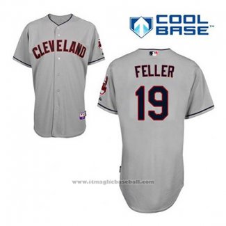 Maglia Baseball Uomo Cleveland Indians Bob Feller 19 Grigio Cool Base