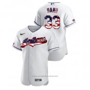 Maglia Baseball Uomo Cleveland Indians Brad Hand 2020 Stars & Stripes 4th of July Bianco