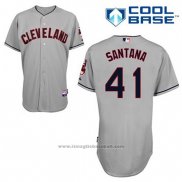 Maglia Baseball Uomo Cleveland Indians Carlos Santana 41 Grigio Cool Base