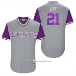 Maglia Baseball Uomo Colorado Rockies 2017 Little League World Series Jonathan Lucroy Grigio