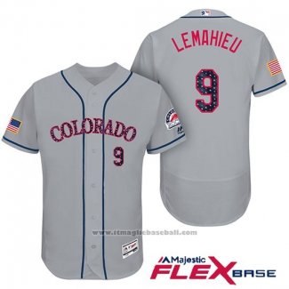 Maglia Baseball Uomo Colorado Rockies 2017 Stelle e Strisce Dj Lemahieu 9 Grigio Flex Base