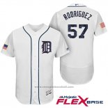 Maglia Baseball Uomo Detroit Tigers 2017 Stelle e Strisce Francisco Rodriguez Bianco Flex Base