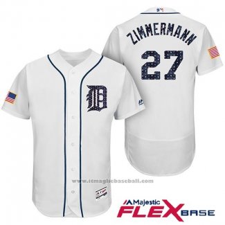 Maglia Baseball Uomo Detroit Tigers 2017 Stelle e Strisce Jordan Zimmermann Bianco Flex Base