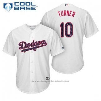 Maglia Baseball Uomo Los Angeles Dodgers 2017 Stelle e Strisce Justin Turner Bianco Cool Base