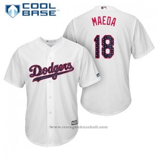 Maglia Baseball Uomo Los Angeles Dodgers 2017 Stelle e Strisce Kenta Maeda Bianco Cool Base