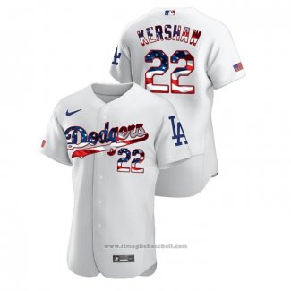 Maglia Baseball Uomo Los Angeles Dodgers Clayton Kershaw 2020 Stars & Stripes 4th of July Bianco