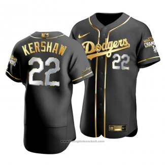 Maglia Baseball Uomo Los Angeles Dodgers Clayton Kershaw Black 2020 World Series Champions Golden Limited Autentico