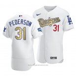 Maglia Baseball Uomo Los Angeles Dodgers Joc Pederson 2021 Gold Program Patch Autentico Bianco