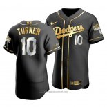 Maglia Baseball Uomo Los Angeles Dodgers Justin Turner Black 2020 World Series Champions Golden Limited Autentico