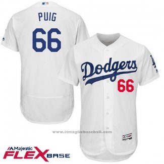 Maglia Baseball Uomo Los Angeles Dodgers Los Angeles Dogers Yasiel Puig Bianco Flex Base