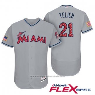 Maglia Baseball Uomo Miami Marlins 2017 Stelle e Strisce Christian Yelich Grigio Flex Base