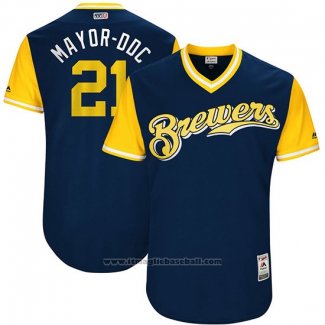 Maglia Baseball Uomo Milwaukee Brewers 2017 Little League World Series Travis Shaw Blu