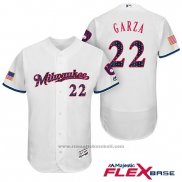 Maglia Baseball Uomo Milwaukee Brewers 2017 Stelle e Strisce Matt Garza Bianco Flex Base