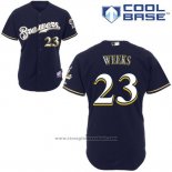 Maglia Baseball Uomo Milwaukee Brewers Blu Rickie Weeks Cool Base Giocatore