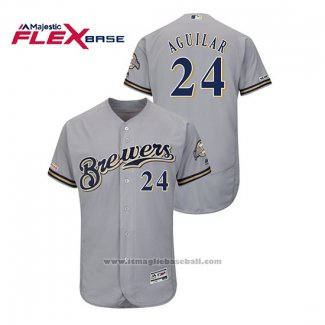 Maglia Baseball Uomo Milwaukee Brewers Jesus Aguilar Autentico Flex Base Grigio