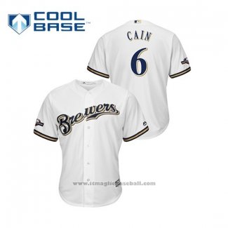 Maglia Baseball Uomo Milwaukee Brewers Lorenzo Cain 2019 Postseason Cool Base Bianco