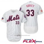 Maglia Baseball Uomo New York Mets 2017 Stelle e Strisce Matt Harvey Bianco Flex Base