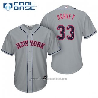 Maglia Baseball Uomo New York Mets 2017 Stelle e Strisce Matt Harvey Grigio Cool Base