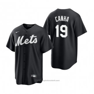 Maglia Baseball Uomo New York Mets Mark Canha Replica Nero Bianco