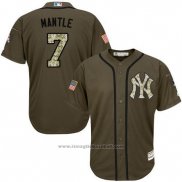 Maglia Baseball Uomo New York Yankees 7 Mickey Mantle Verde Salute To Service