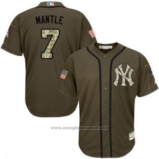 Maglia Baseball Uomo New York Yankees 7 Mickey Mantle Verde Salute To Service