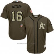 Maglia Baseball Uomo Oakland Athletics 16 Billy Butler Verde Salute To Service