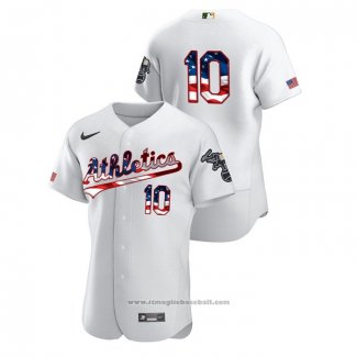 Maglia Baseball Uomo Oakland Athletics Marcus Semien 2020 Stars & Stripes 4th of July Bianco