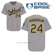 Maglia Baseball Uomo Oakland Athletics Rickey Henderson 24 Grigio Cool Base