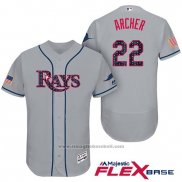 Maglia Baseball Uomo Tampa Bay Rays 2017 Stelle e Strisce Chris Archer Grigio Flex Base