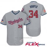 Maglia Baseball Uomo Washington Nationals 2017 Stelle e Strisce Bryce Harper Grigio Flex Base