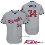 Maglia Baseball Uomo Washington Nationals 2017 Stelle e Strisce Bryce Harper Grigio Flex Base
