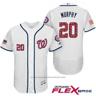 Maglia Baseball Uomo Washington Nationals 2017 Stelle e Strisce Daniel Murphy Bianco Flex Base