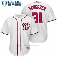 Maglia Baseball Uomo Washington Nationals 31 Max Scherzer Bianco 2017 Cool Base