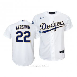 Maglia Baseball Bambino Los Angeles Dodgers Clayton Kershaw 2021 Gold Program Replica Bianco