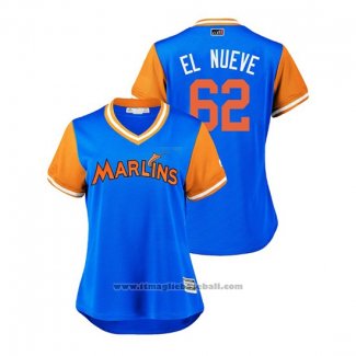 Maglia Baseball Donna Miami Marlins Jose Urena 2018 LLWS Players Weekend El Nueve Blu