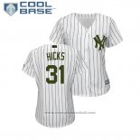 Maglia Baseball Donna New York Yankees Aaron Hicks 2018 Memorial Day Cool Base Bianco