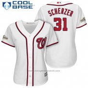 Maglia Baseball Donna Washington Nationals 2017 Postseason Max Scherzer Bianco Cool Base