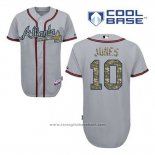 Maglia Baseball Uomo Atlanta Braves 10 Chipper Jones Grigio Usmc Cool Base